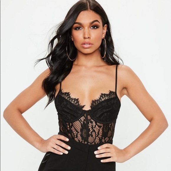 Missguided Tops - MISSGUIDED Strappy black lace bodysuit- small